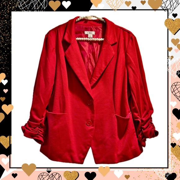 Women’s CATO Red blazer / jacket - Fully Lined, Knit, Ruched Sleeves, Large - Picture 5 of 5
